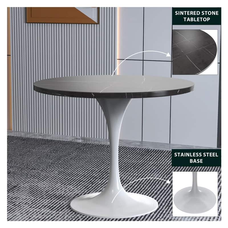 Verve Dining Table with a 36" Round Tabletop in White Steel Pedestal