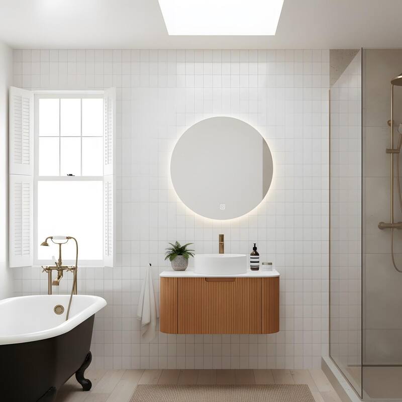Wall Mounted Bathroom with White Round Ceramic Basin and Drawer