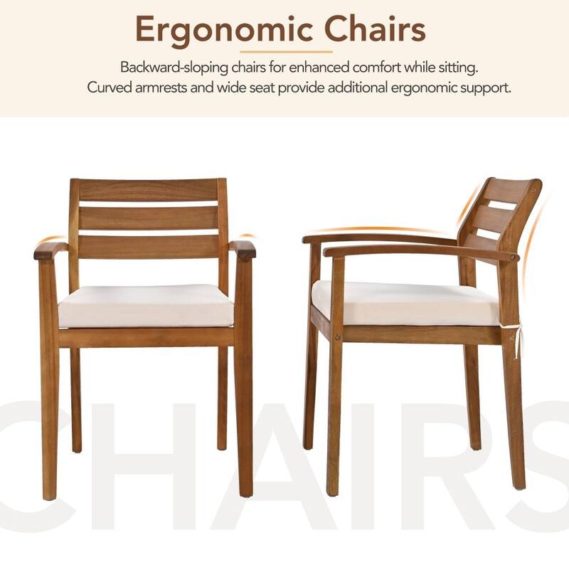 Outdoor Wood Dining Set for 7-8 Person, Outdoor Dining Furniture with Removable Cushions, Ergonomic Chairs and Bench