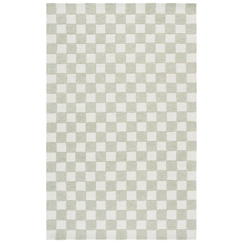 SAFAVIEH Handmade Ebony Gulnur Farmhouse Checkered Wool Rug - 5' x 8' - Light Sage/Ivory