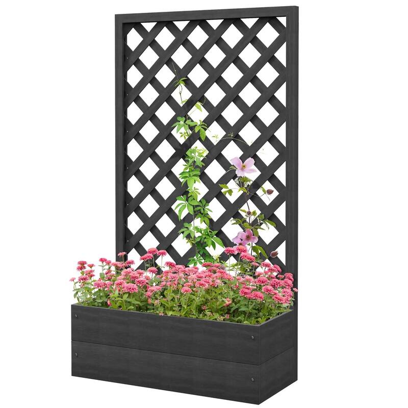 Wood-Plastic Raised Garden Planter Box with Lattice Trellis - 29.5" L x 13.25" W x 53.25" H