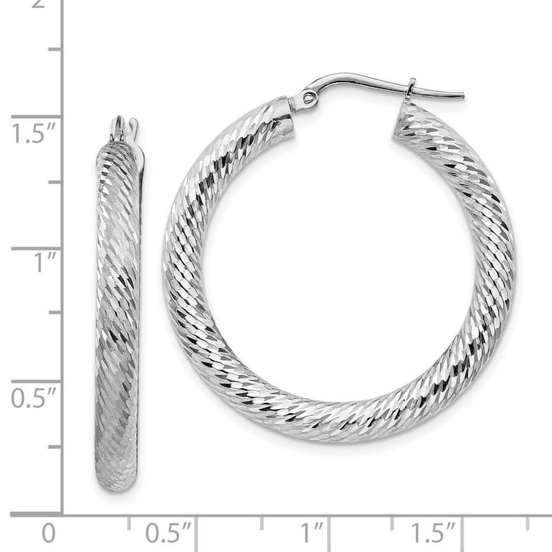 Curata 14k White Gold Sparkle Cut Round Hoop Earrings - 35x34mm