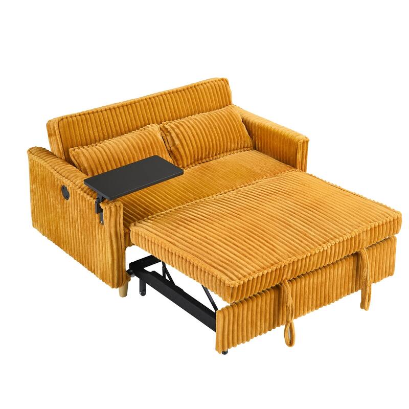 Pull Out Corduroy Sofa with USB Port
