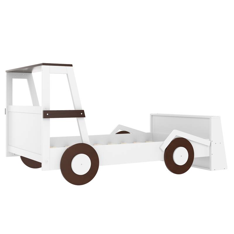 Roomfitters Twin Car Bed with Front Storage Shelf, Kids Platform Frame