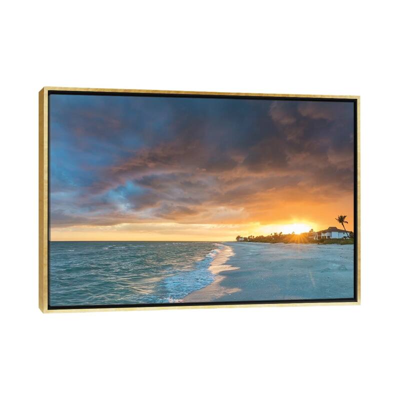iCanvas "Sunset clouds over the Gulf of Mexico on Sanibel Island in Florida, USA" by Chuck Haney Framed Canvas Print - Gold - 26x40