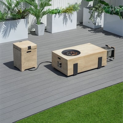 Outdoor Fire Pit Table with Ice Bucket and Gas Side Tank