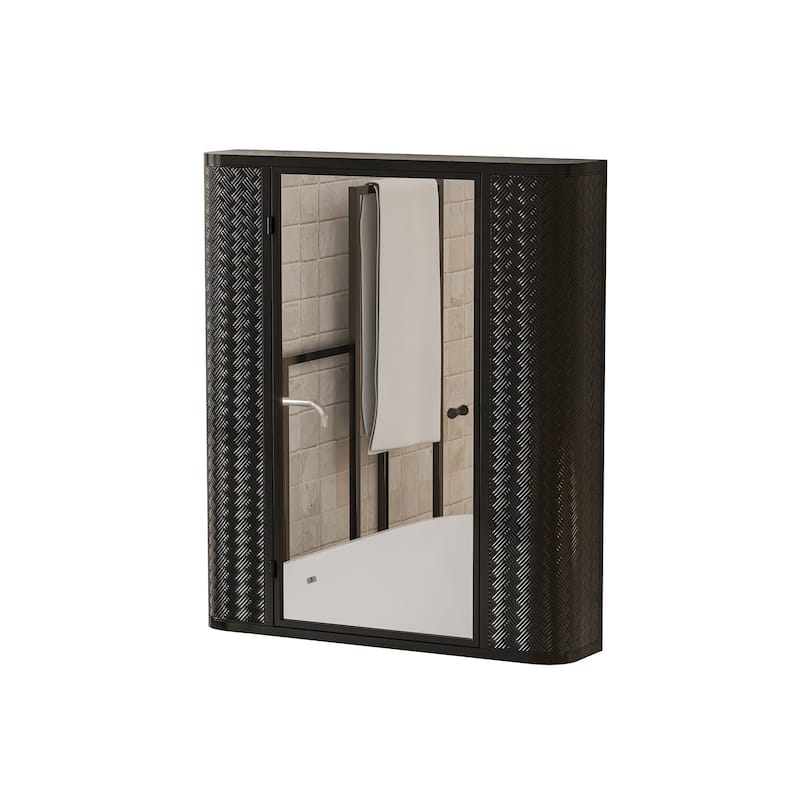 Wall-Mounted Bathroom Cabinet with Mirror, Metal Framed Mirrored Door Medicine Cabinet, 2 Inner Shelves for Storage