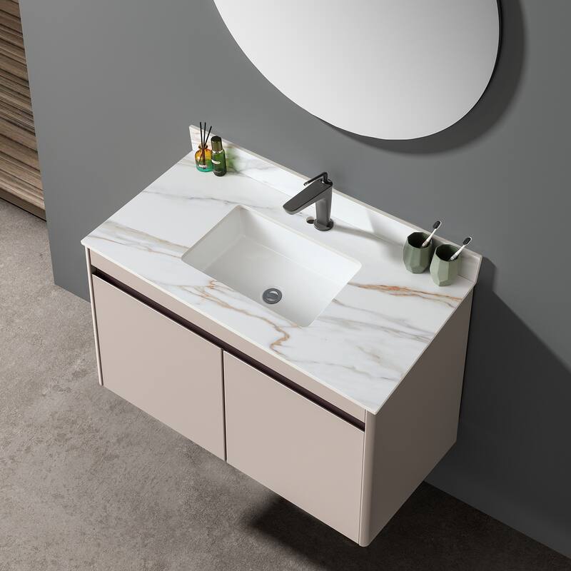 31 Inch Marble Vanity Top,Bathroom Vanity Top with Undermount Rectangular Middle Sink and 4 Inch Height Backsplash