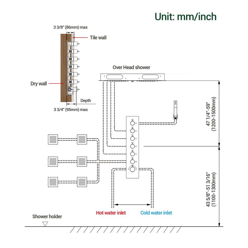 Shower Faucet System 28"*16" Ceiling Mount Shower Head with 4 Spray Mode Body Jets Handheld Spray LUXURY LED