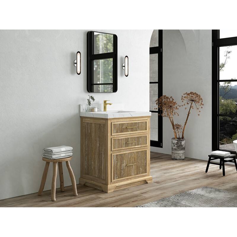 Willow Collections 30 x 22 Alys Solid Teak Wood Single Sink Bathroom Vanity with Quartz or Marble Countertop