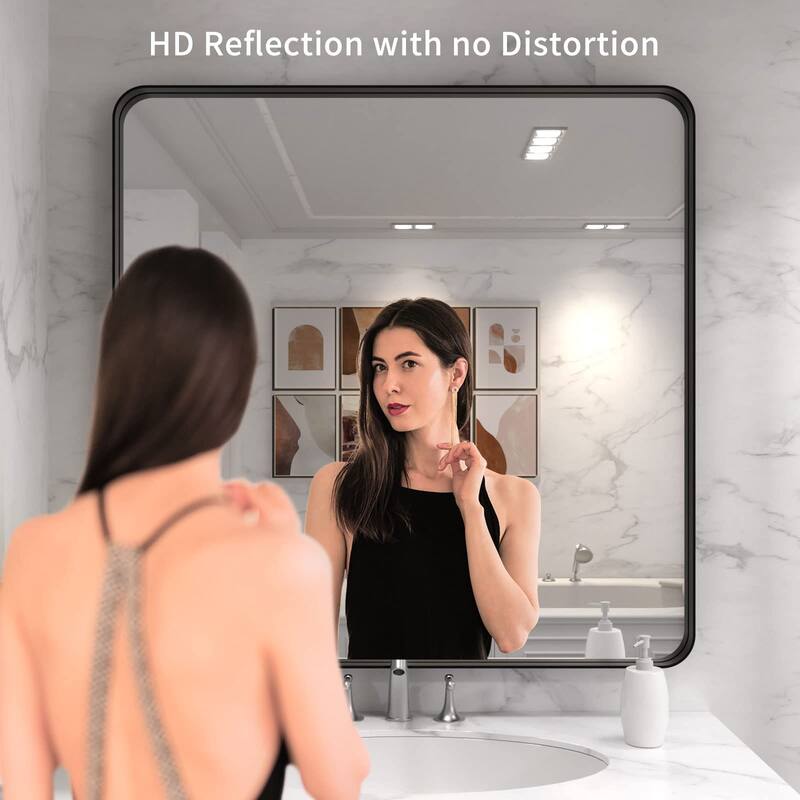 36x36 Inch Black Aluminium Frame Bathroom Mirror, for Living Room Bedroom Cloakroom