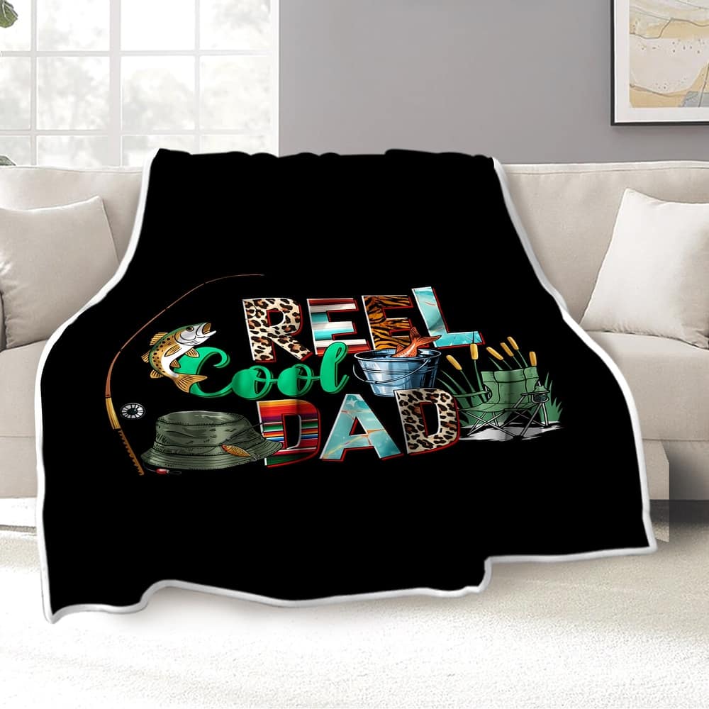 "Real Cool Dad" Fleece Blanket, Father's Day Gift for Fisherman Fishing Lover