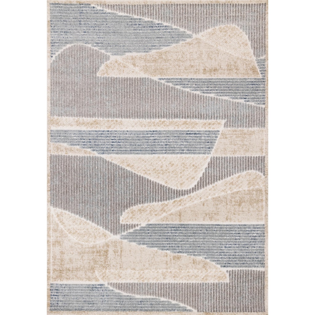 Blue Beige Grey Striped Sandbanks High-Traffic Rug