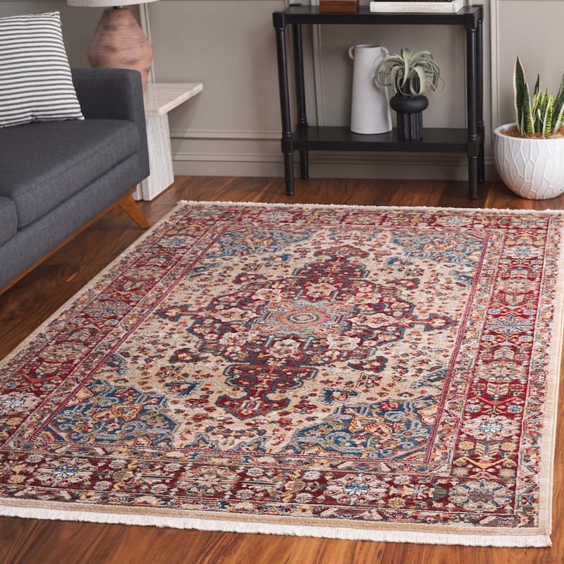 SAFAVIEH Kashan Marybeth Oriental Rug with Fringe - 5'1" x 7'5" - Ivory/Red