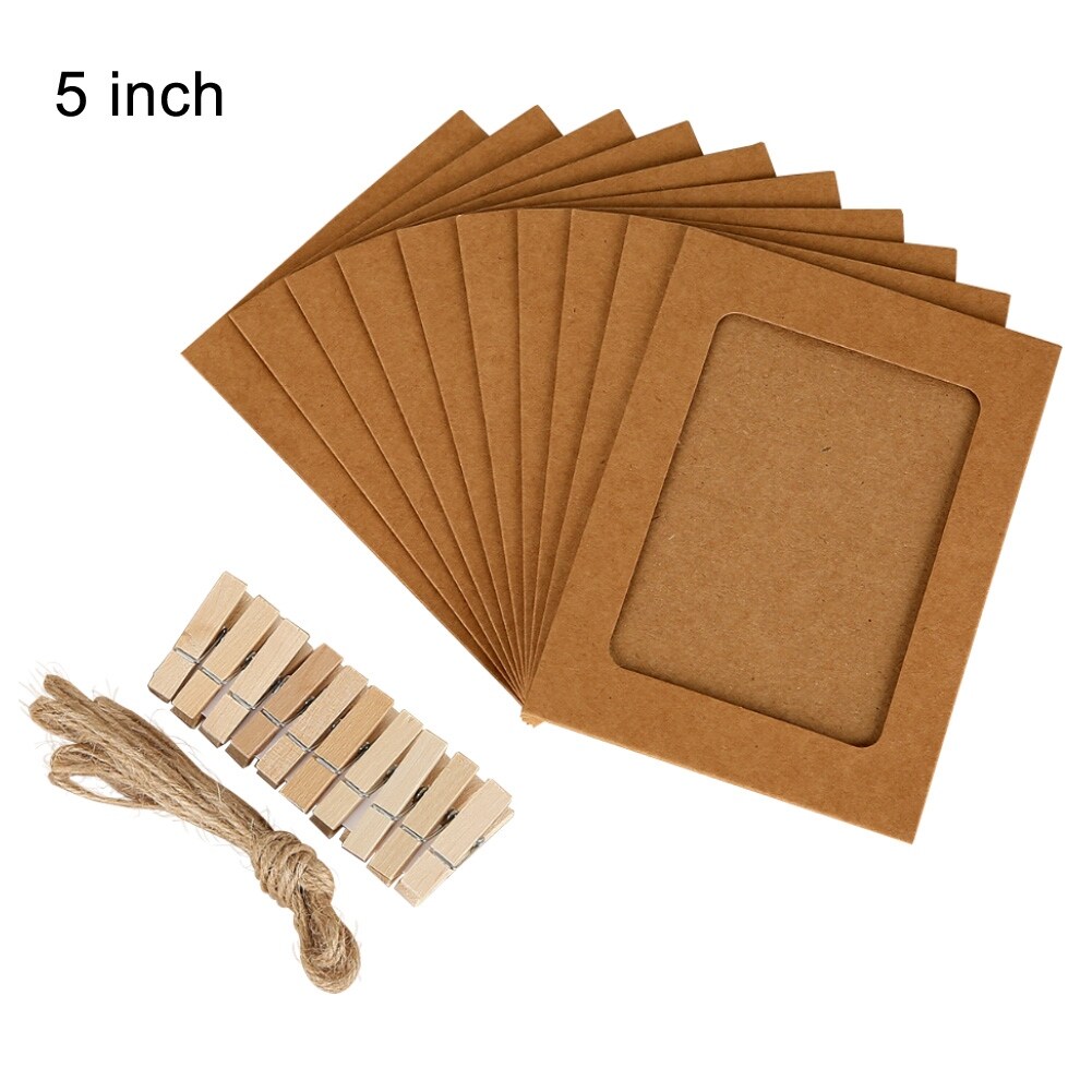 kraft paper photo frame diy hanging wall album picture collage with clips rope 