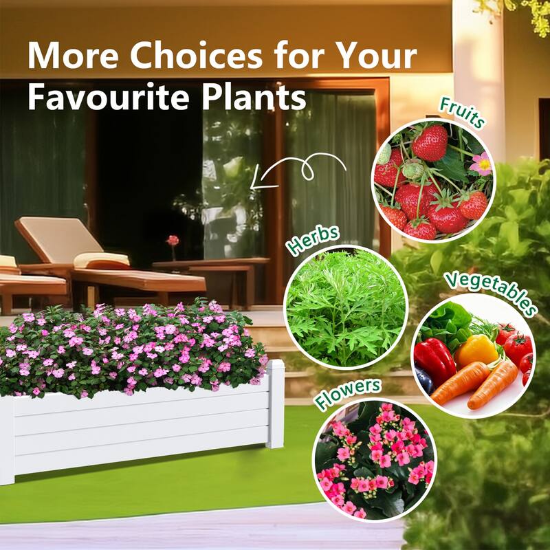 Outdoor Rectangle Planter Box, Low Height Resin Garden Bed with Wood Fence Style Design for Bal