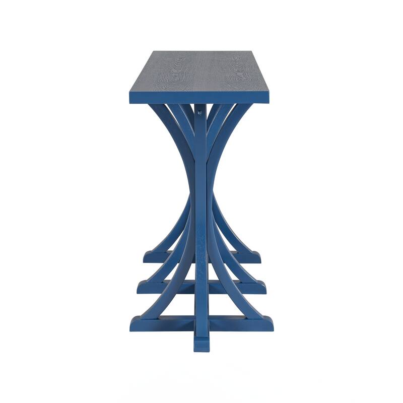 Wooden Console Table with Oak Veneer Top,Farmhouse Entryway Table with Rubber Wood Slender Curved Legs