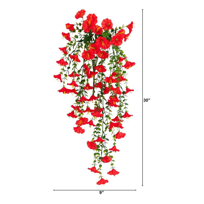 30-in UV Resistant Artificial Morning Glory Hanging Plant - Set of 6