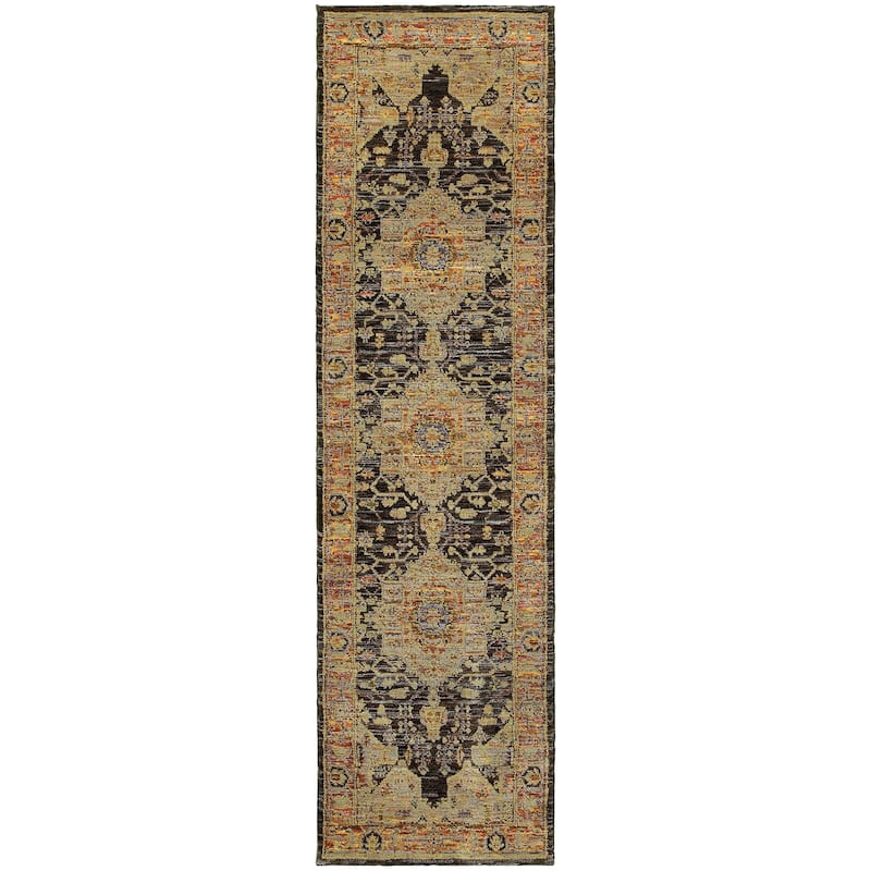 Style Haven Gladys Medallion Area Rug - Gold/Grey - 2'3" x 8' Runner - Runner/Rectangle