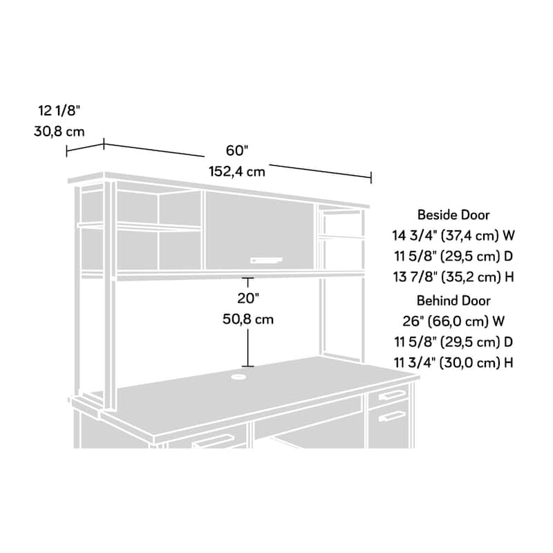 Wood Hutch with Barrister Door, Brown - 60" W x 12.13" D x 36.81" H