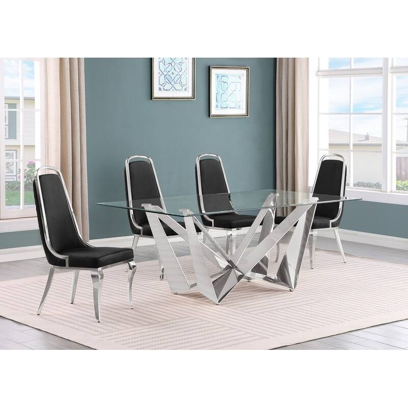 Best Quality Furniture D400/1-SC310-7 Dining Set with 78" 12mm Glass with Bevel - 5-Piece - Black / Silver