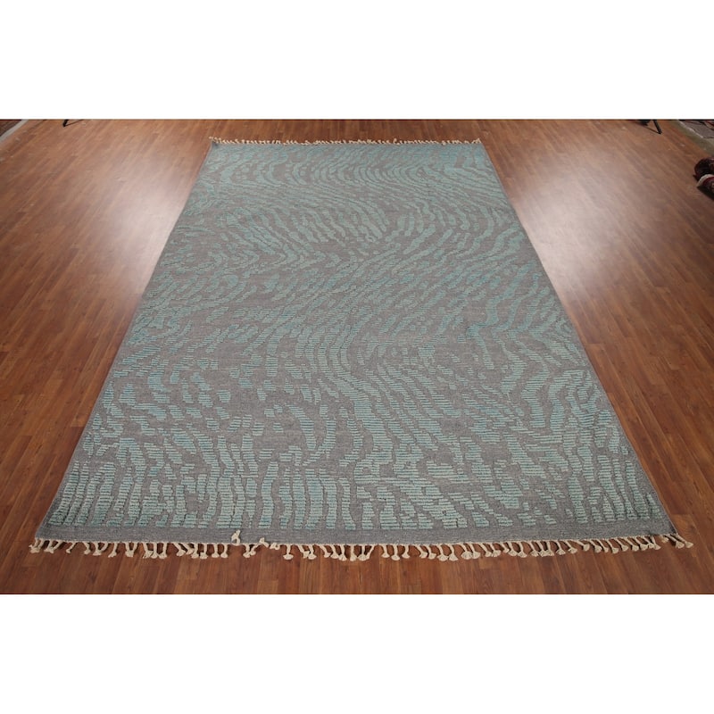 All-Over Abstract Moroccan Area Rug Hand-Knotted Wool Carpet - 9'9"x 12'4"