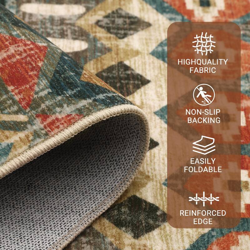 Garvee Boho Geo Low Pile Foldable Area Rug
