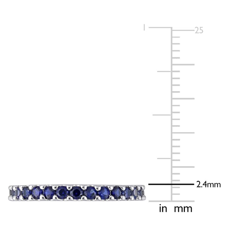Miadora 10k White Gold Created Blue Sapphire Stackable Eternity Wedding Band Ring