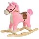 preview thumbnail 2 of 3, Qaba Rocking Horse Plush Animal on Wooden Rockers with Sounds, Pink