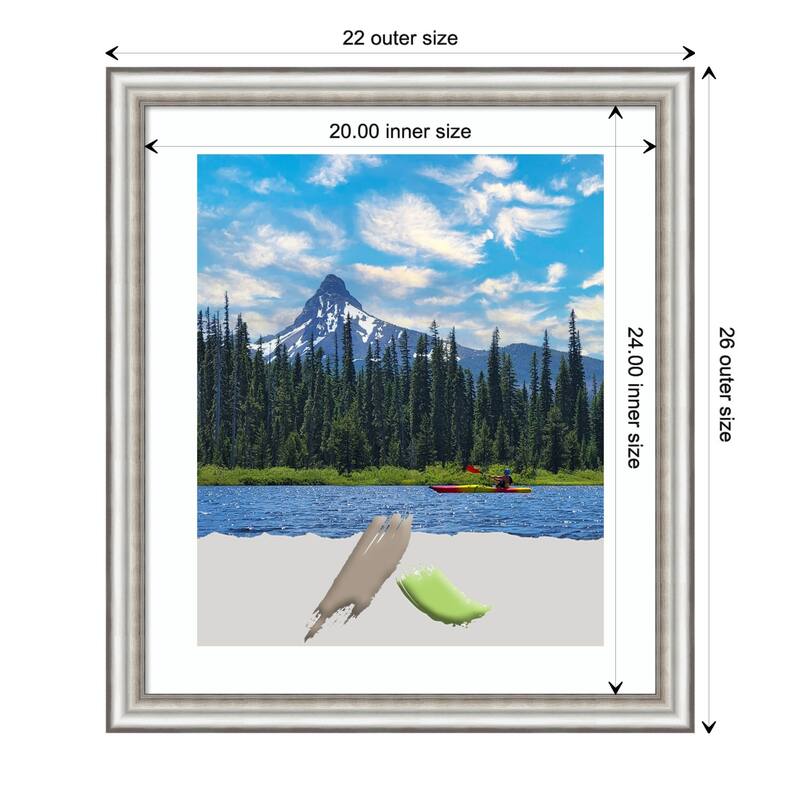 Salon Silver Narrow Picture Frame, Photo Frame, Artwork Frame - 20x24 Matted to 16x20 - Salon Silver Narrow