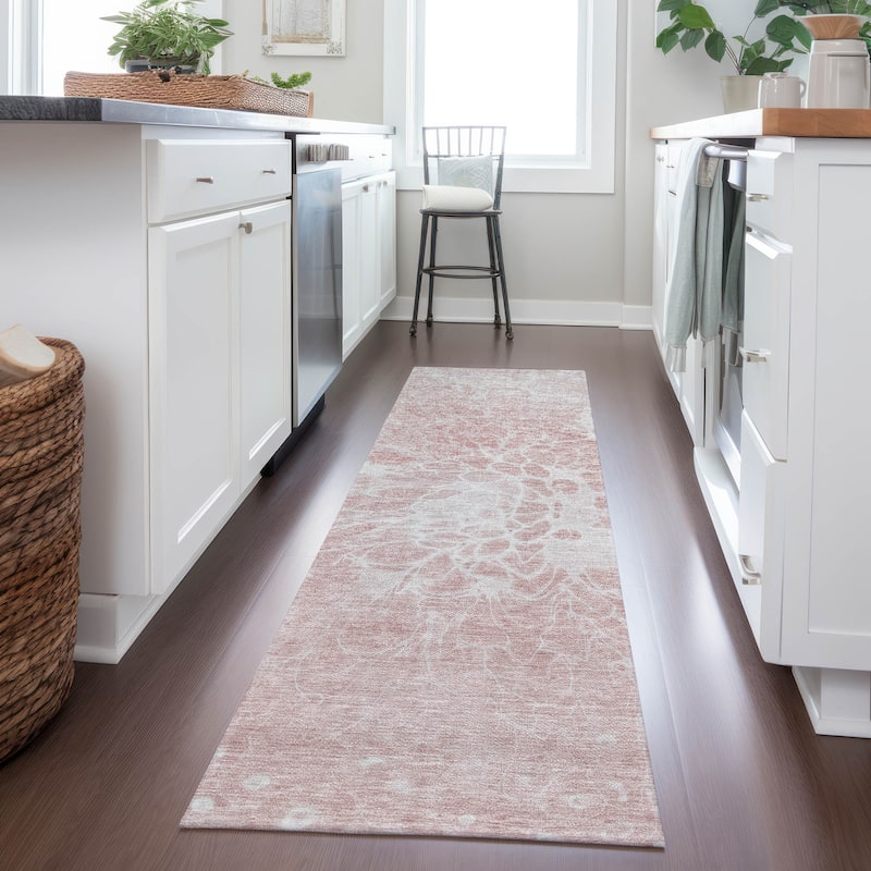 Machine Washable Indoor/ Outdoor Chantille Modern Vintage Floral Rug - Pink - 2'3" x 7'6"