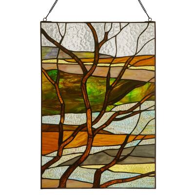 River of Goods Fall Treescape Stained Glass Window Panel - 14" x 0.25" x 20"