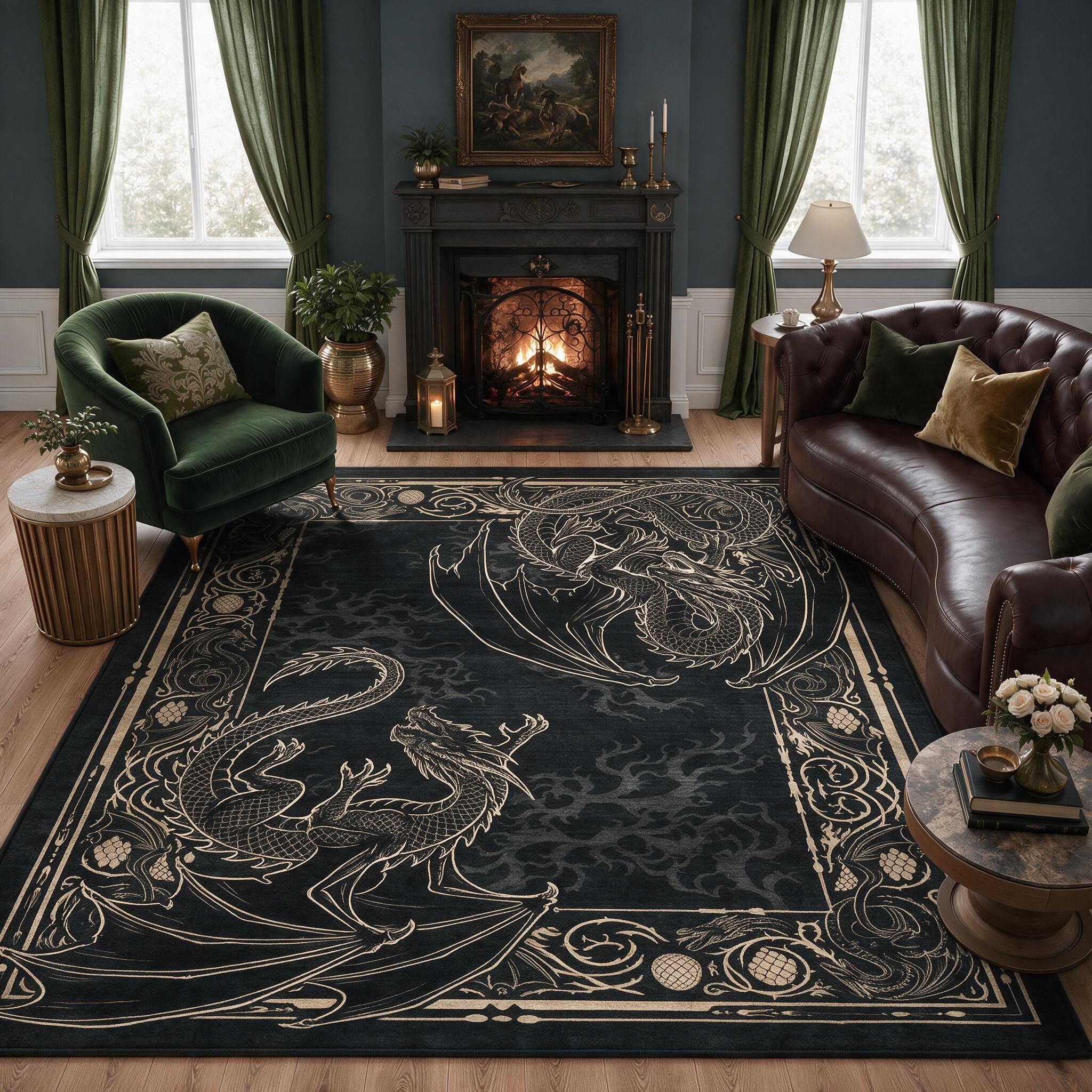 Gothic Dragon Washable Area Rug – Soft Non-Slip Indoor Carpet