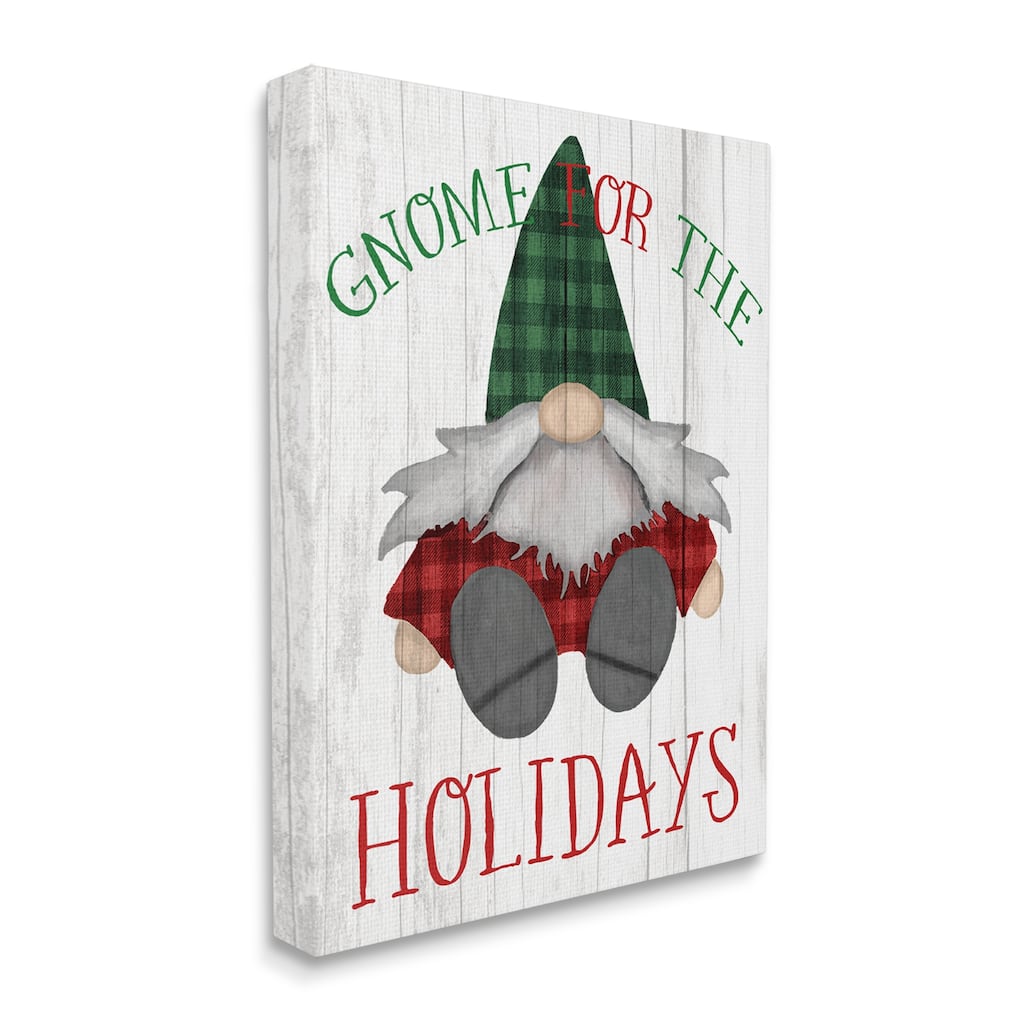 Stupell Gnome for the Holidays Festive Garden Elf Plaid Canvas Wall Art - Green
