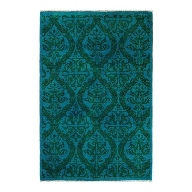 Overton Hand Knotted Wool Vintage Inspired Modern Contemporary Overdyed Blue Area Rug - 4' 1" x 6' 2"
