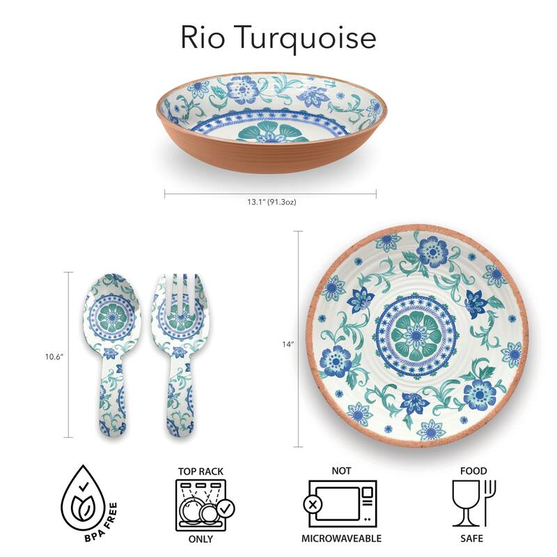 Abode Homewares Rio Turquoise Melamine Floral Serving Utensils - Multicolor - Set of 2