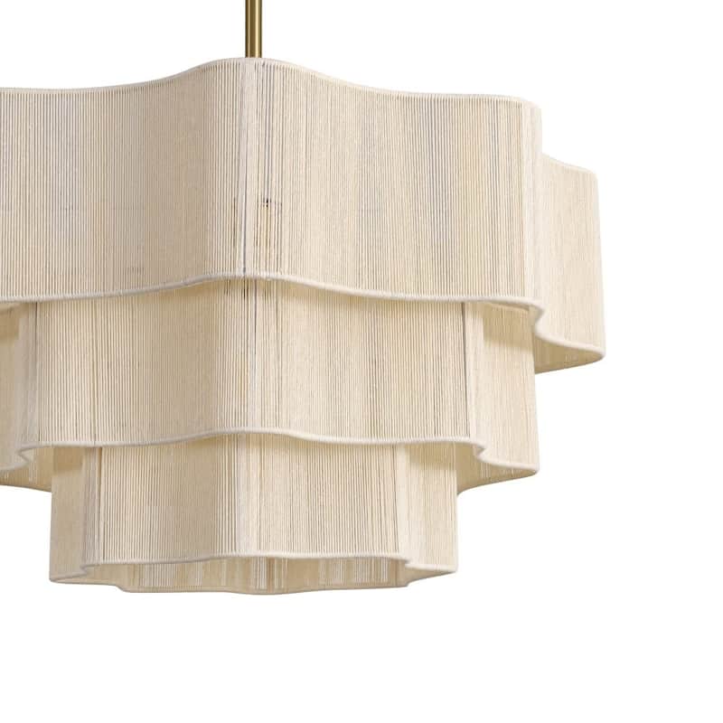 Woven Ivory String 3-Tier Round Lantern Chandelier 19.7in Brass