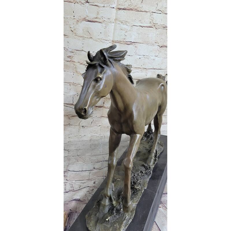 Galloping Stallion Horse Bronze Statue Sculpture Figure Pj Mene Marble Base 15 Inches X 24 Inches