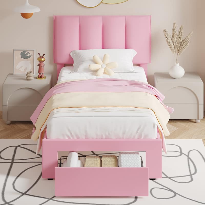 Javlergo Bed Frame with Storage Drawers, Upholstered Platform Bed Frame with Adjustable Headboard