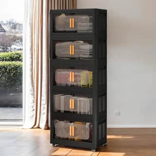 Foldable Storage Organizer with Wheels, Multi-Layer Shelves for Home