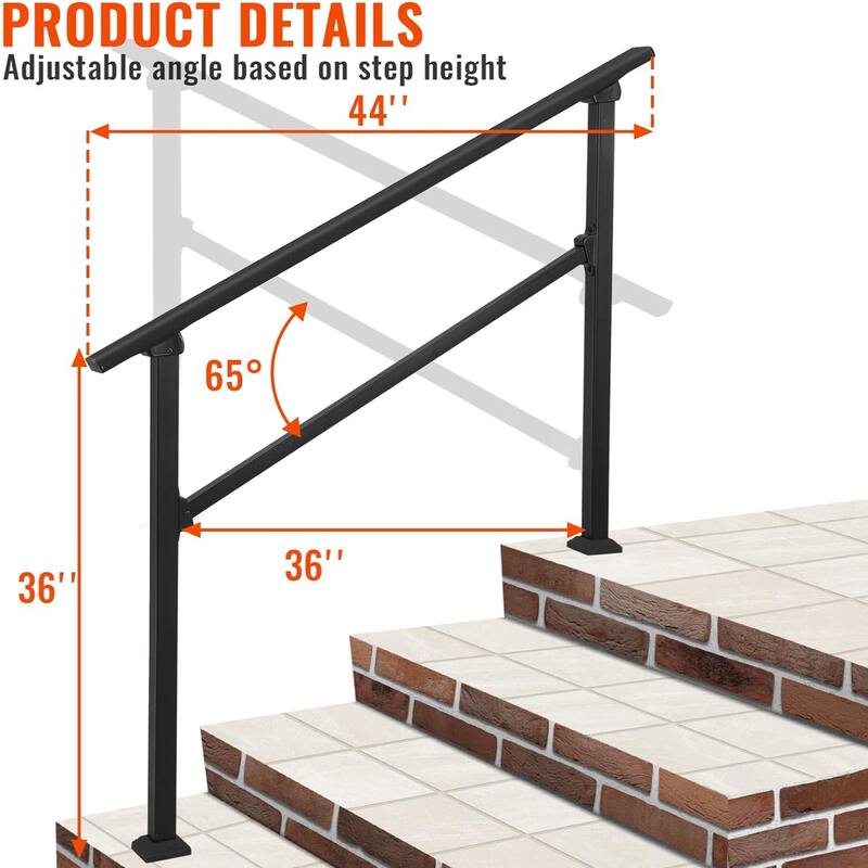 Outdoor Handrail for Steps, Wrought Iron Aluminum Handrails, Black Handrail Stair with Screw Kit