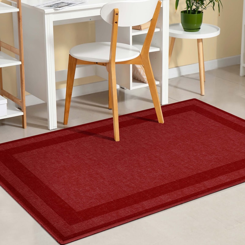 Well Woven Plain Border Flat-Weave Area Rug