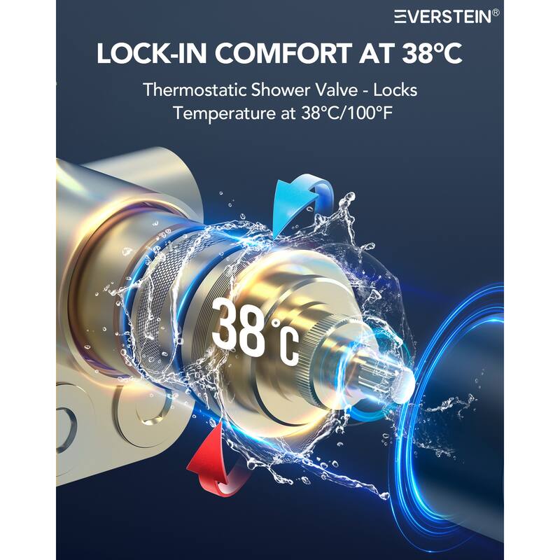 Thermostatic Shower System, 64-Color LED Mood Lighting 3-Functions Shower Head with Bluetooth Music & 6 Body Jets