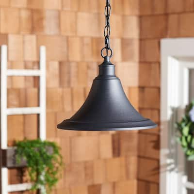 SAFAVIEH Outdoor Lighting Collection Graylyn 12" Modern & Contemporary Outdoor Pendant - 12" W x 12" D x 57" H