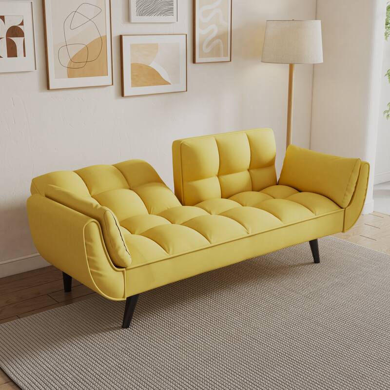 57 "Sofa Bed,Polyester Blend Comfy Futon Couch Bed with 2 Square Pillows, Convertible Sleeper Sofa with Adjustable Backrest