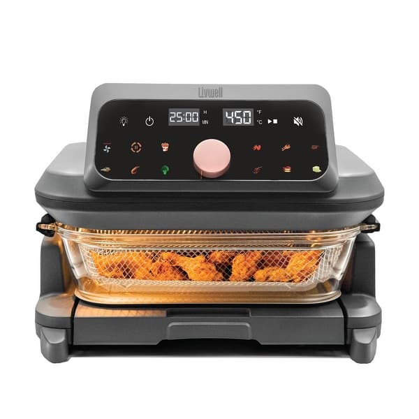slide 2 of 5, Livwell 6-Quart Glass Air Fryer with 12 Cooking Presets and PFAS-Free Matte Grey