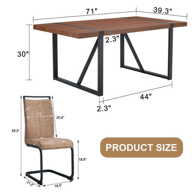 Roomfitters 7/9pcs Walnut Dining Table Set with Technology Fabric Chairs and Arched Black Metal Legs, Walnut