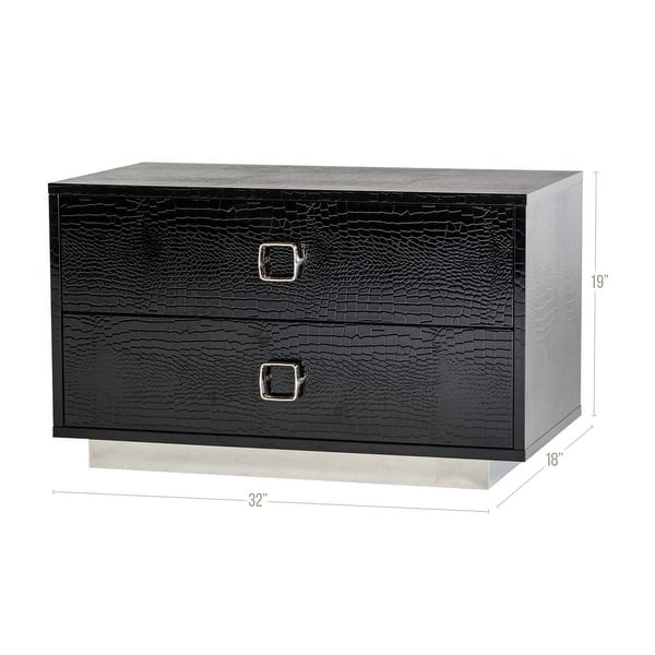 Hart 32 Inch Nightstand, 2 Drawers, Crocodile Skin Texture, Lacquer ...