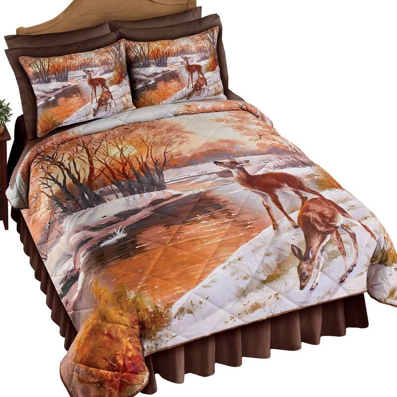 Winter Deer Diamond Quilted 3-Piece Comforter Set