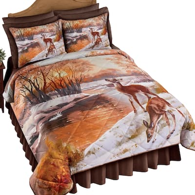 Winter Deer Diamond Quilted 3-Piece Comforter Set